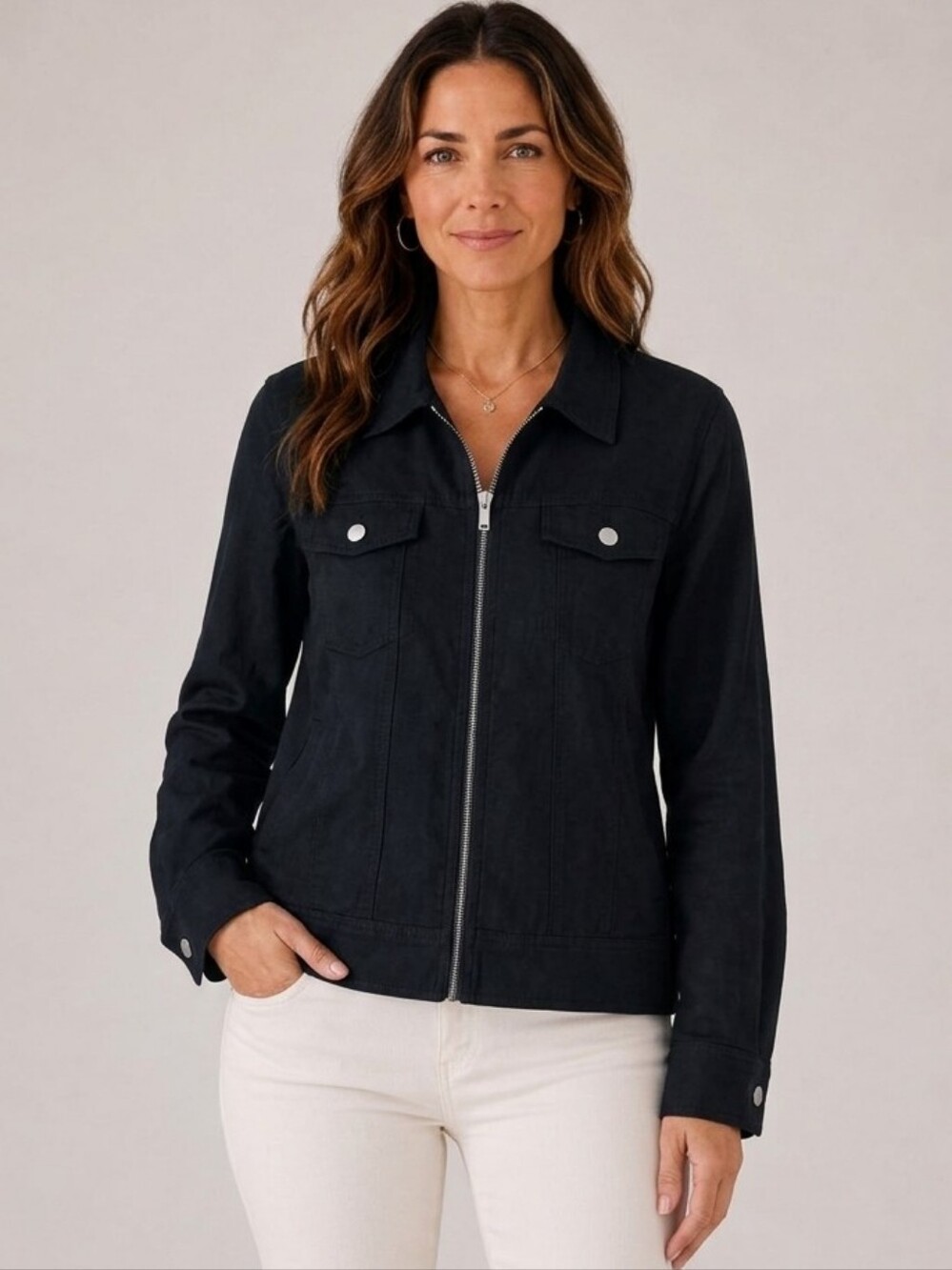 Rachel Zoe Black Zip-Front Linen Blend Zip Jacket XL